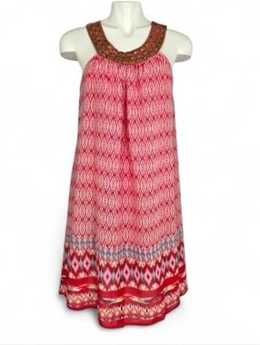 SHORELINE Women's Sleeveless A-Line Dress Studded Neckline Coral Pink Size S/M